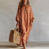 Women's Summer Striped Maxi Dress Loose Fit V-Neck 46085 Sleeve Boho Long Dress Casual