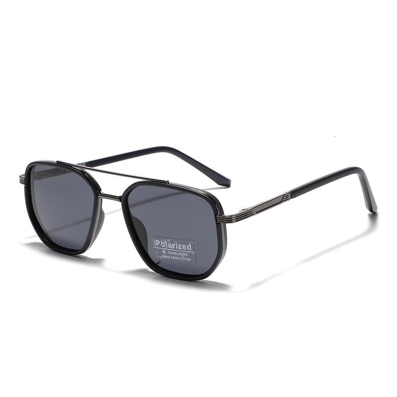 Peekaboo TR90 Polarized Sunglasses Men Retro Style Metal Square Sun Glasses for Women Double Bridge Driving Green Black Uv400