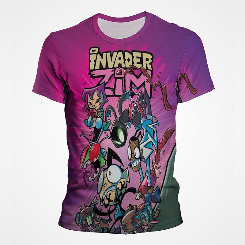 Cartoon Anime Invader Zimní tričko Pánské léto Krátký rukáv Cool Tričko s 3D potiskem Funny Dib Membrane Tops Trička