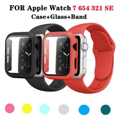 Full Cover Screen Protector pro Iwatch 7 Band 42 mm 44 mm 40 mm 41 Mm 45 mm Sklo + Pouzdro + Řemínek pro Apple Watch Series 7 6 5 4 3 SE
