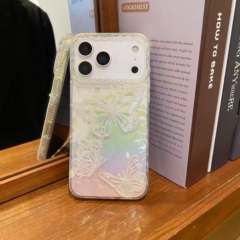 3D Bling Glitter Butterfly Laser Gradient Phone Case For iPhone 17 Air 16 15 14 13 12 11 Pro Max Transparent Shockproof Cover