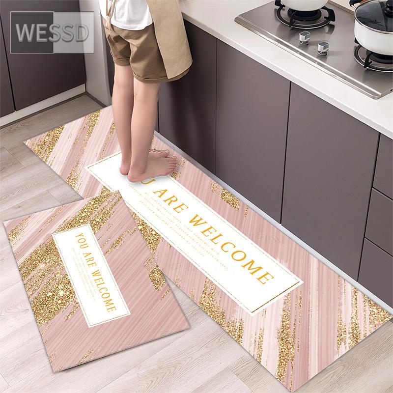 Geometrické kuchyňské podložky v severském stylu Sada 2 kusů Roztomilá růžová dívka Pokoj Koberec do předsíně Dlouhá protiskluzová rohožka