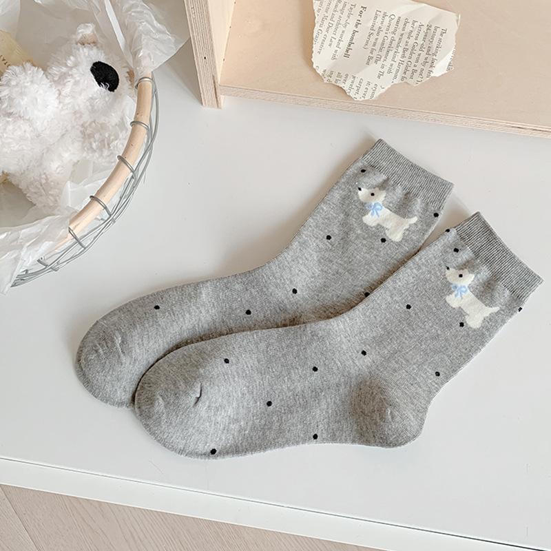 Printemps et Été, Chaussettes Mi-mollet pour Femmes Absorbant la Sueur et Respirantes avec Nœuds et Motifs Animaux Sont Simples et Polyvalentes