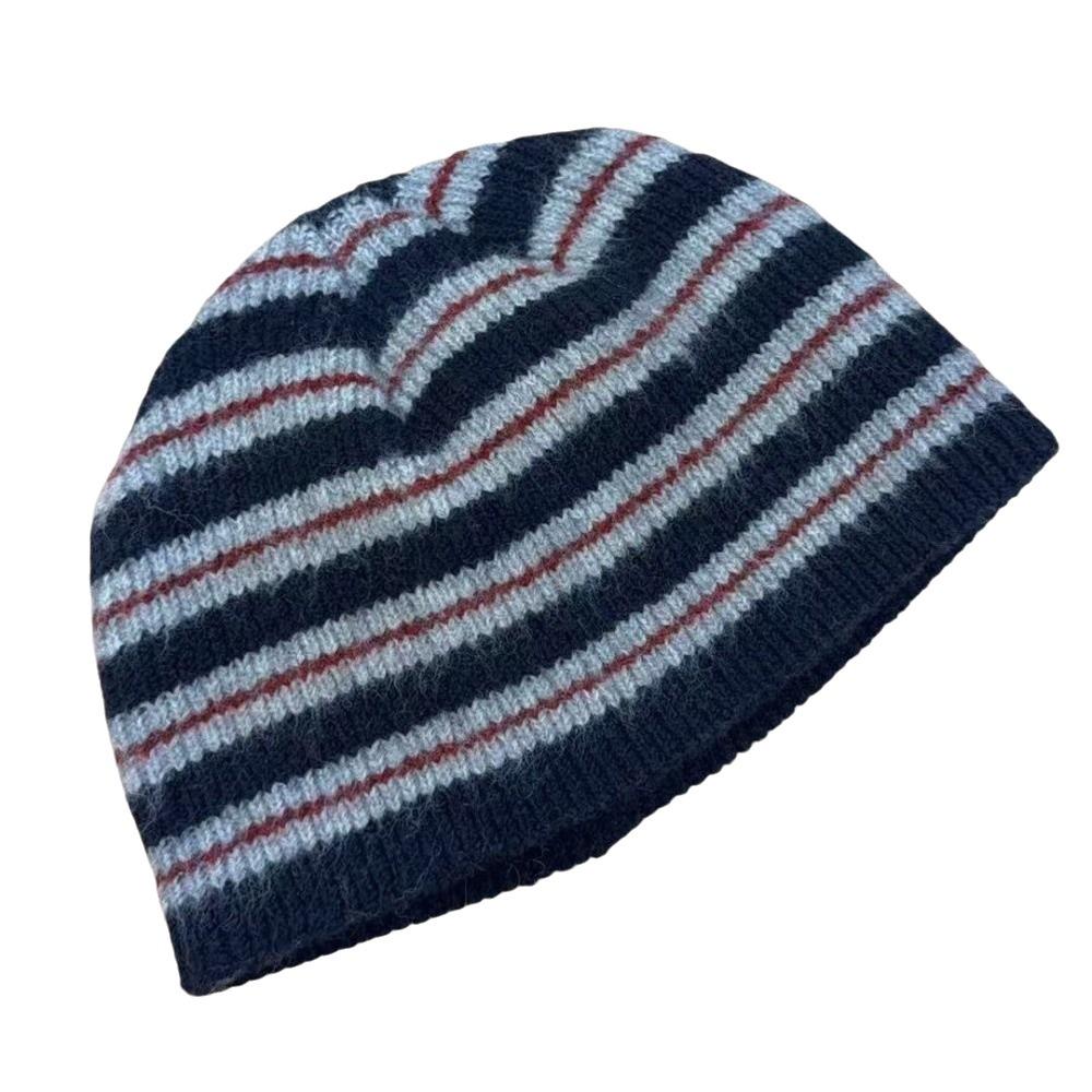 Wool Blend Ribbed Knitted Cap Thick Warm Pullover Hat Fashion Striped Beanie Hat Gift