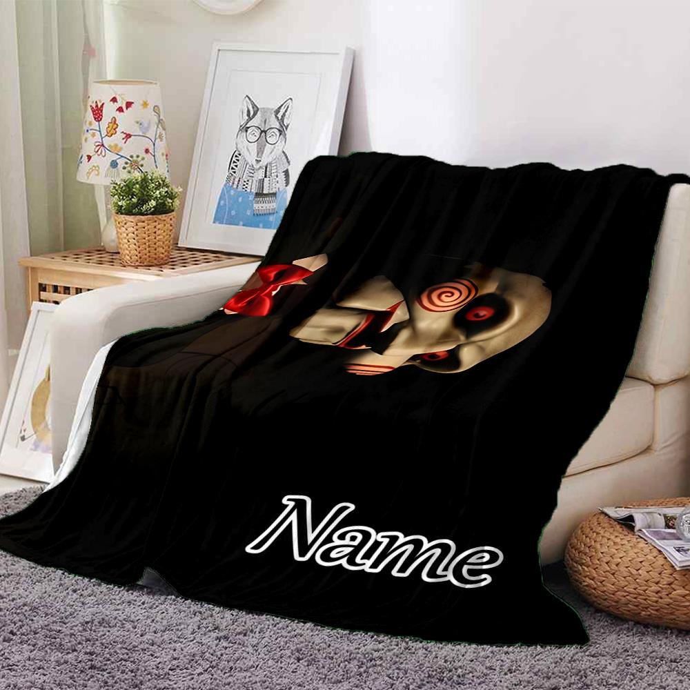 Custom Name Jigsaw Puppet Horror Party Blanket For Couch Bed Plush Cozy Fuzzy Blanket Super Soft Warm Blankets For Fall And Winter 0916141