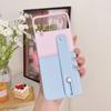 For Samsung Galaxy Z Flip 4 3 Case Luxury Contrasting Colors Leather Retractable Wrist Strap Folding Shockproof Protection Cover