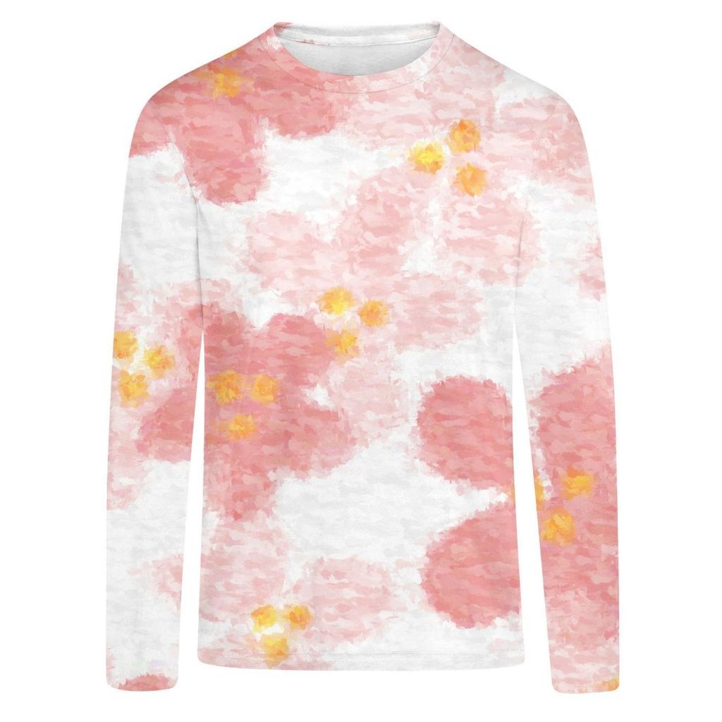 Spring and Autumn Round Neck Flower Pattern 3D Printed T-shirts Retro artistic style Top Fashionable Casual Long Sleeved Women's T-shirts