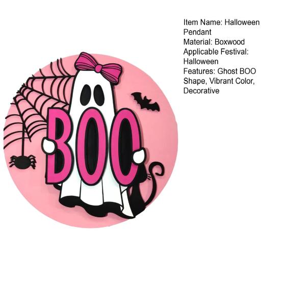 Wooden Pendant Sign Wooden Pink Ghost BOO Door Decor Fall