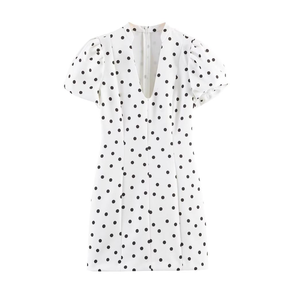Women's New European and American Style Fashion Slim and Thin Polka Dot Short Dress
