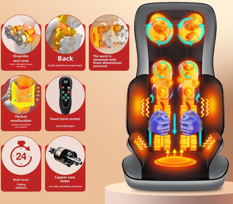 Smart Full Body Massage Pad Tool Neck Waist Vibration Shiatsu Heat Kneading Massage Chair Cushion for Car & Home Office Use Seat