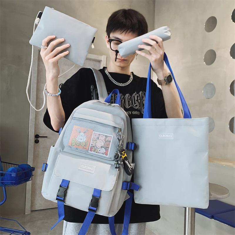 Canvas middle school student schoolbag Korean version fashion Harajuku casual backpack large capacity cartoon print set backpack