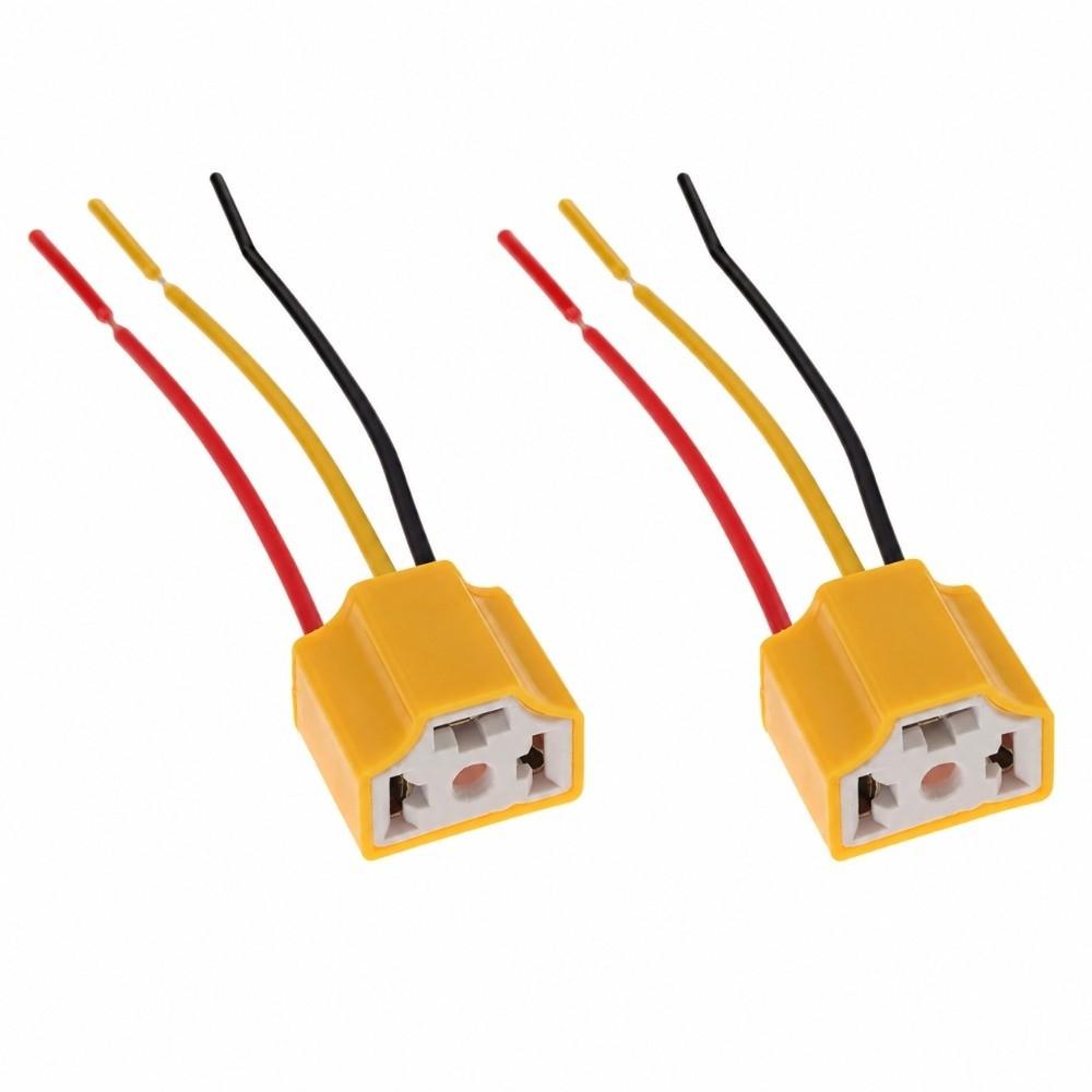 2Pcs Female Connector Ceramic Harness Plug 3-Pin H4 Bulb Socket Auto Headlight