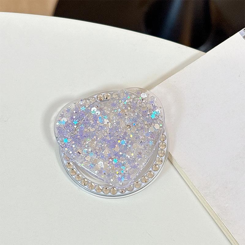 Korean Rhinestone Heart Shape Phone Holder with Magnetic Glitter Finger Ring