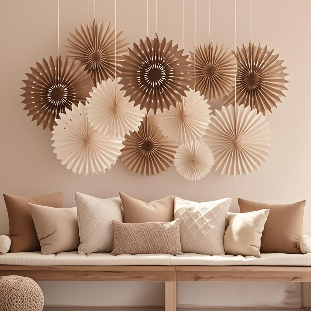 11Pcs Neutral Brown Rustic Round Paper Fans – Hollow Honeycomb Party Decorations, Suitable For Weddings, Birthday Parties, Bridal Showers, Autumn