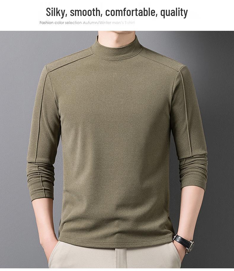 Men's Thickened Warm Long-Sleeve Hoodie, 2025: Half-High Collar, Double-Sided German Fleece, Self-Heating Solid Color Base Layer