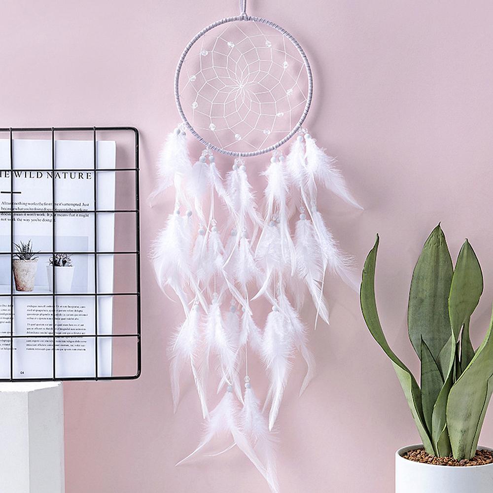 Girl Heart Dream Catcher National Feather Ornaments Lace Ribbons Feathers Wrapped Lights Girls Room Decor Dreamcatcher