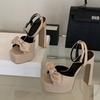 Liyke Apricot Leather Bowknot Designer Platform High Heels Sexy Sandals Women Square Toe Buckle Strap Chunky Shoes Zapatos Mujer