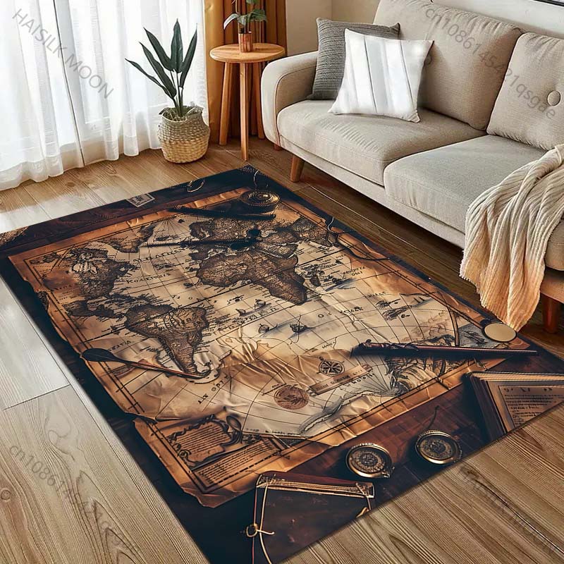 

Винтажный морской принт карты мира Ковер для спальни, гостиной, прикроватный, под диван, напольный коврик, современный домашний декор, ковер 40x60cm (16x24in)