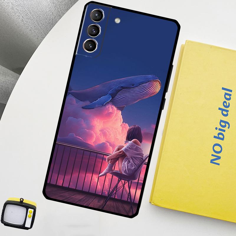 Flying Whale Magical Phone Case For Samsung Galaxy S25 Ultra S20 S21 S22 S23 Plus S9 S10 S25 FE S24 Ultra Cover