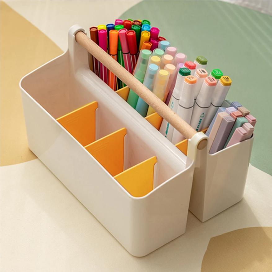 Portable Desktop Pen Holder Large Capacity Cute Marker Pen Stationery Storage Box Creative Pencil Holder Desktop Organizer
