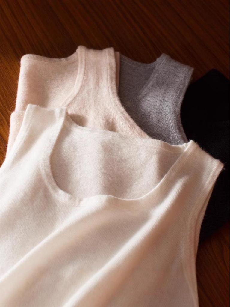 Women's Slim Fit Cashmere Spaghetti Strap Vest: Round Neck Sleeveless Knit Sweater for Autumn/Winter