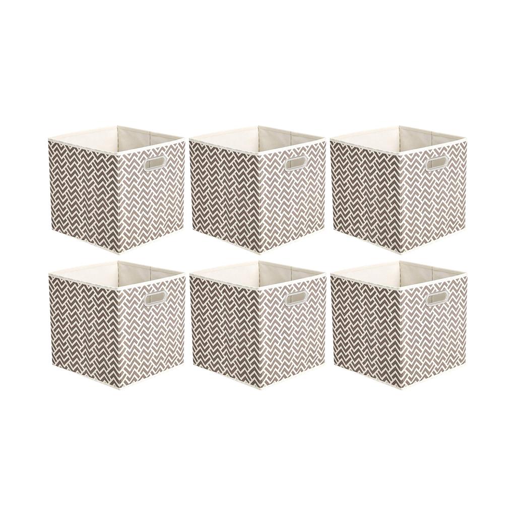 Amazon Basics Foldable Fabric Storage Boxes with Handles, Chevron Taupe, Set of 6