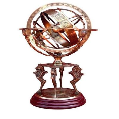 Astrolabio de latón con esfera armilar sobre base de madera | Decoración náutica de mesa coleccionable | Globo celeste retro, regalo para ella