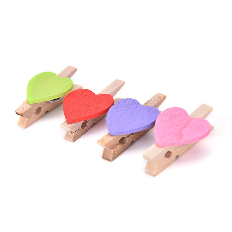 20Pcs Mini Cute Heart Wooden Pegs Photo Clips Room Wedding Craft Decor