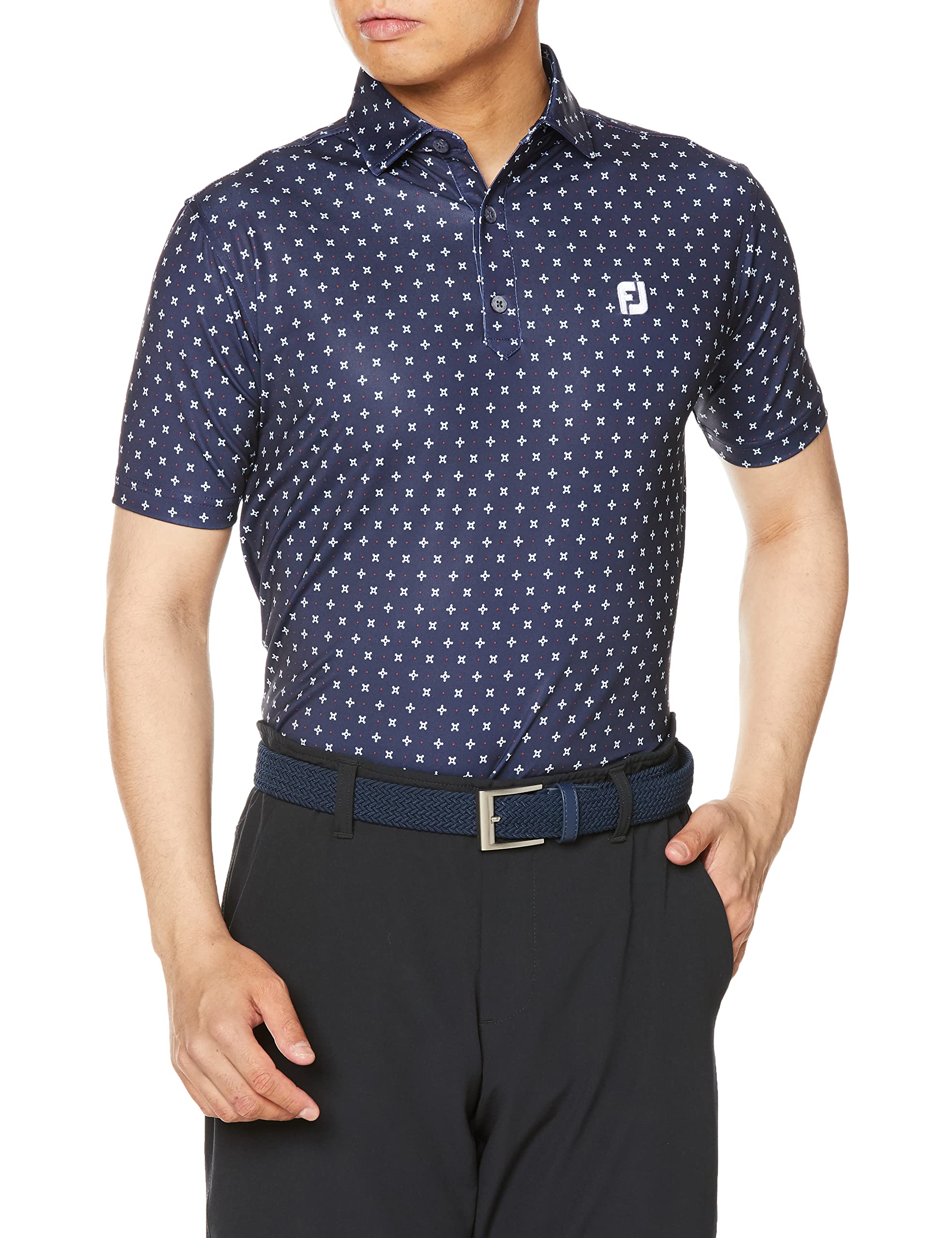 

FootJoy Modern Classic Engineered Print Short Sleeve Shirt, Navy, Men s XL (80438-XL)