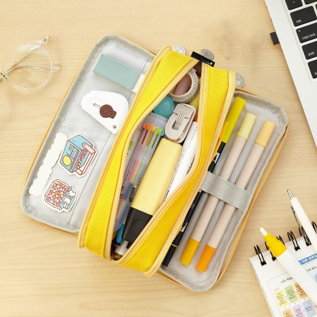 Large Capacity Pencil Case 3 Compartment Pouch Pen Bag for School Teen Girl Boy Men Women,Yellow