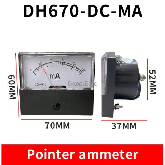 

Ammeter DH-670 DC 0-500 mA 1MA 2MA 3MA 5MA 10MA 20MA 30MA 50MA 100MA Rectangular Ampere Needle Panel Meter Gauge Amperemeter 1000MA