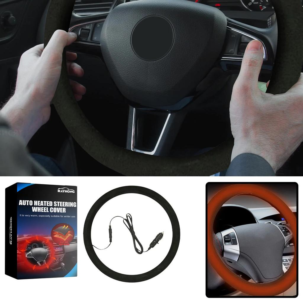 New Heated Steering Wheel Cover 12V Winter Warmer Hand Warmer Anti-slip Car Accessories