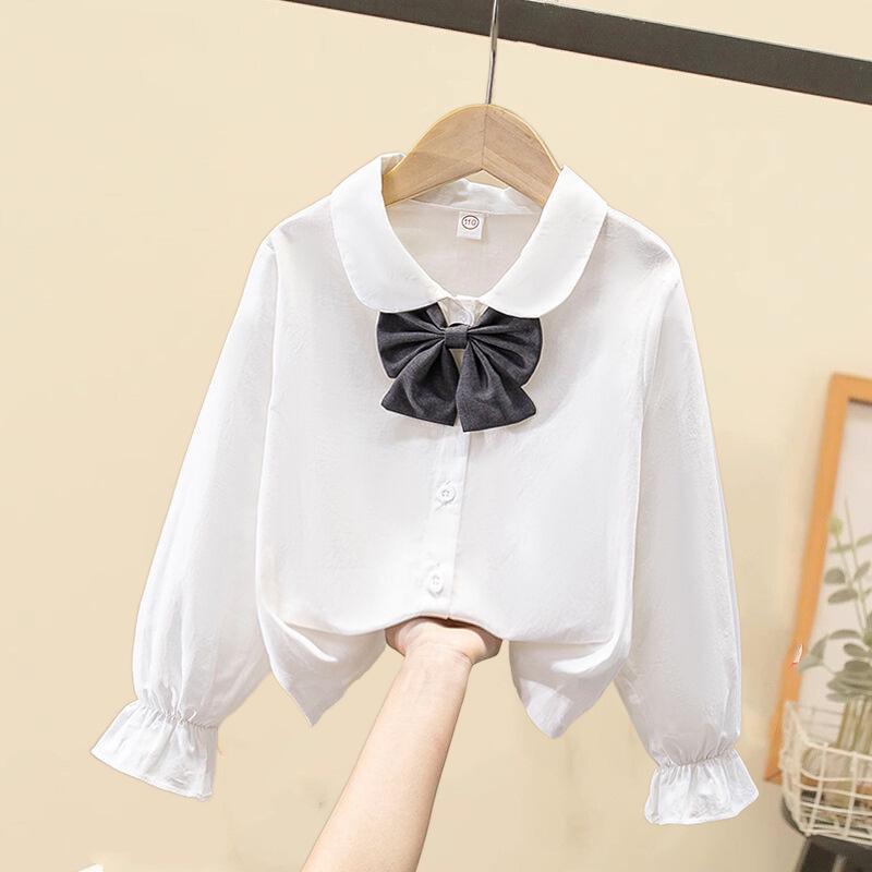 Girls' Long Sleeve White Shirt - Fashionable Korean Style for Children, Ideal for Spring and Autumn, Suitable for School Uniforms