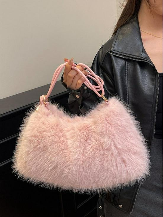 Geantă de umăr crossbody de pluș toamnă/iarnă: Geantă de umăr elegantă, unică, cu textură de nișă
