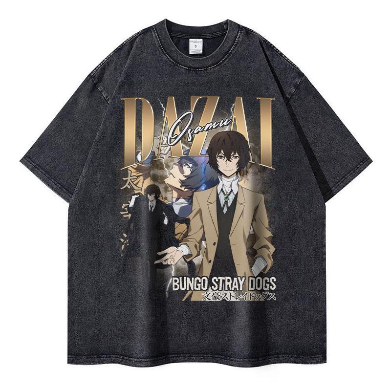 

Футболка Накахара Чуя Винтажная стирка Аниме Bungo Stray Dogs Футболки Оверсайз Уличная одежда Дазай Осаму Ацуши Топы Футболки Мужские S