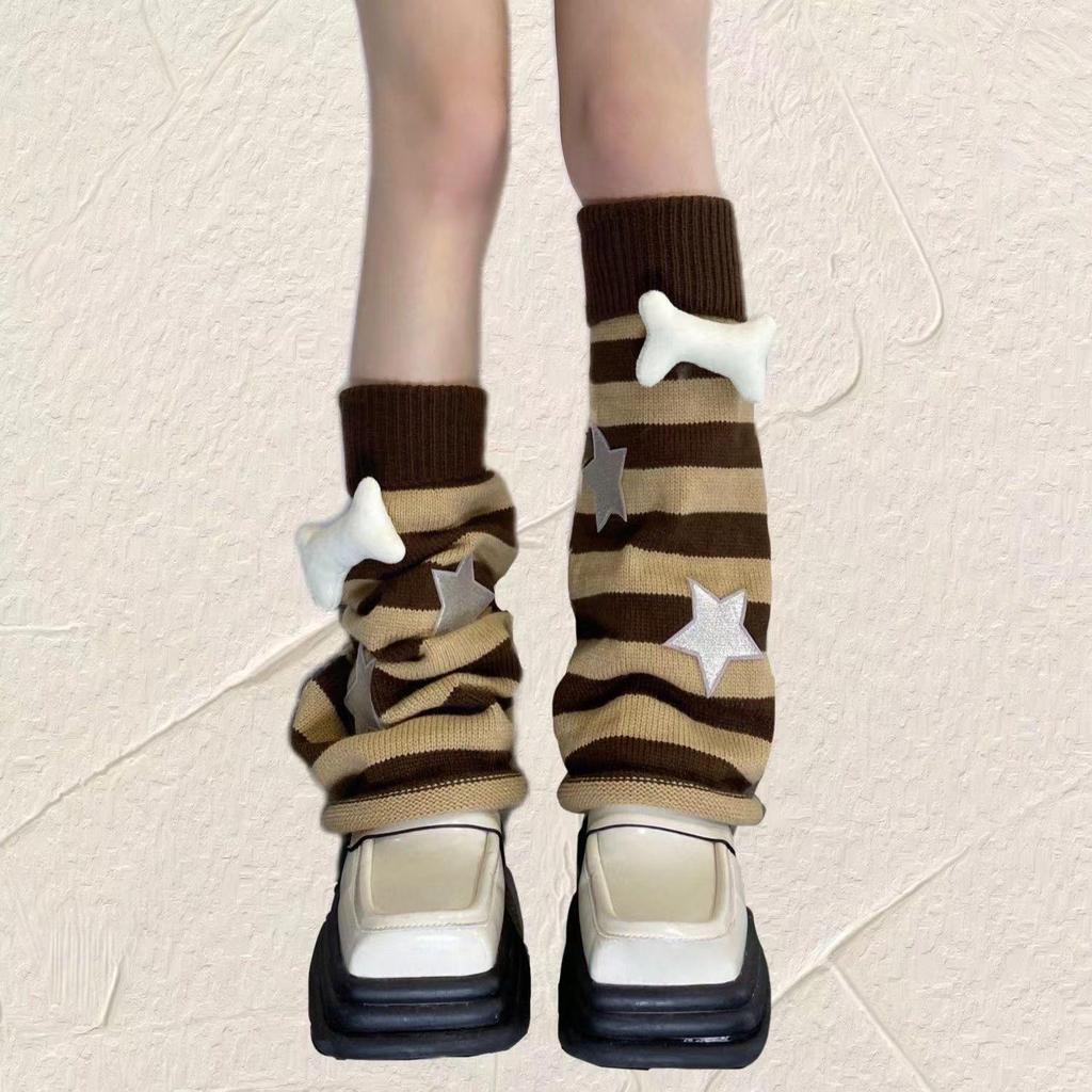 Subculture Hot Girl Y2K Star Leg Warmers - Handmade Slimming JK Knit Wide-Leg Sock Covers