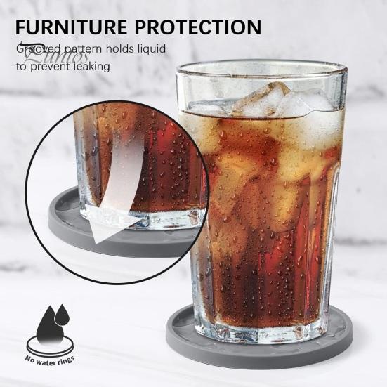 Modern Kitchen Table Accessories Silicone Coaster Set with Holder, Non Slip Diamond Pattern Drink Coasters for Drinks Cups Glasses, Heat Resistant Mat