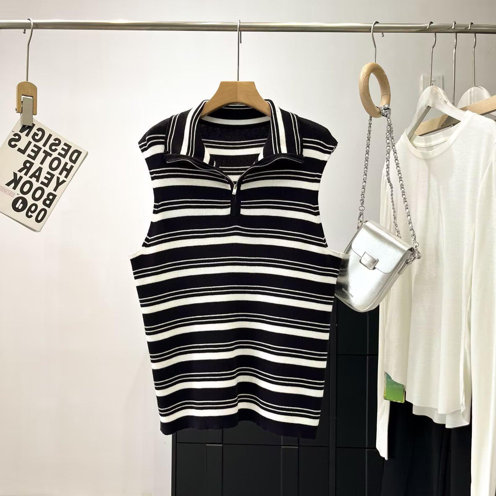 

Summer Women s Striped Half-Zip Knit Vest L