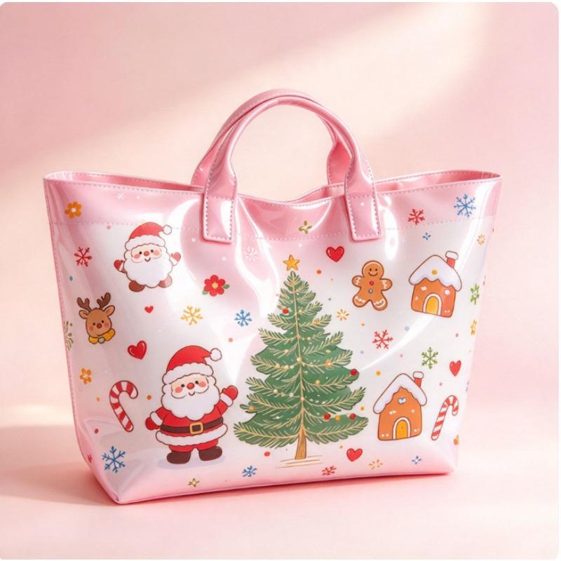 Christmas Printed PVC Waterproof Tote Bag Amazon European and American Women Commuter Shopping Handbag
