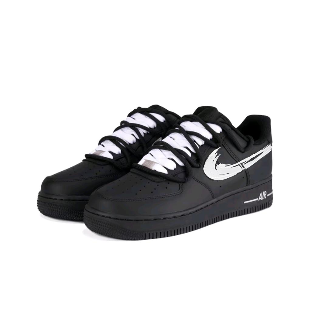 Nike Air Force 1 Graffiti Manuscript Slip Resistant Abrasion Resistant Low top Skateboard Shoes Unisex Black White CW2288-001(Team619-)