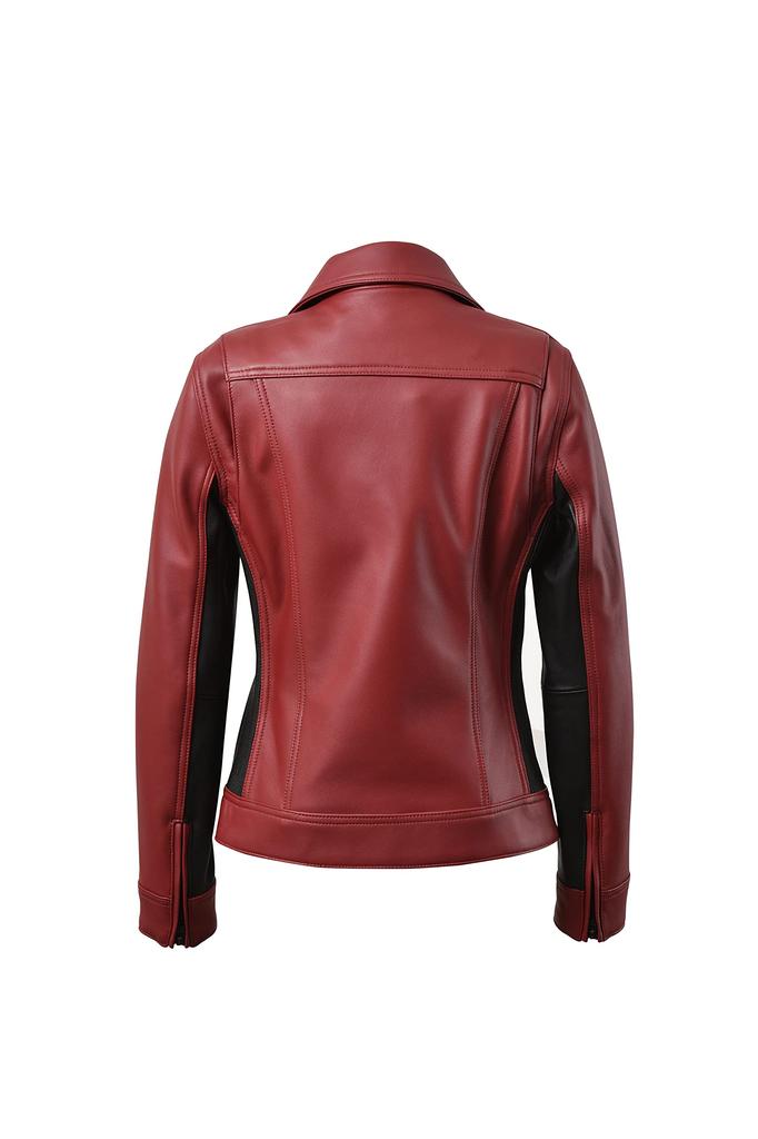 RossoStyleLab ROSSO Double Rider Leather Dark Size Jacket, Red/Black, Small, Women's ROL-16