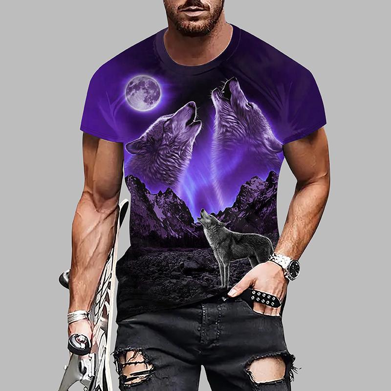 New Summer Men's Fashion T-shirt Personality Wolf Printed Men's T-shirt Top