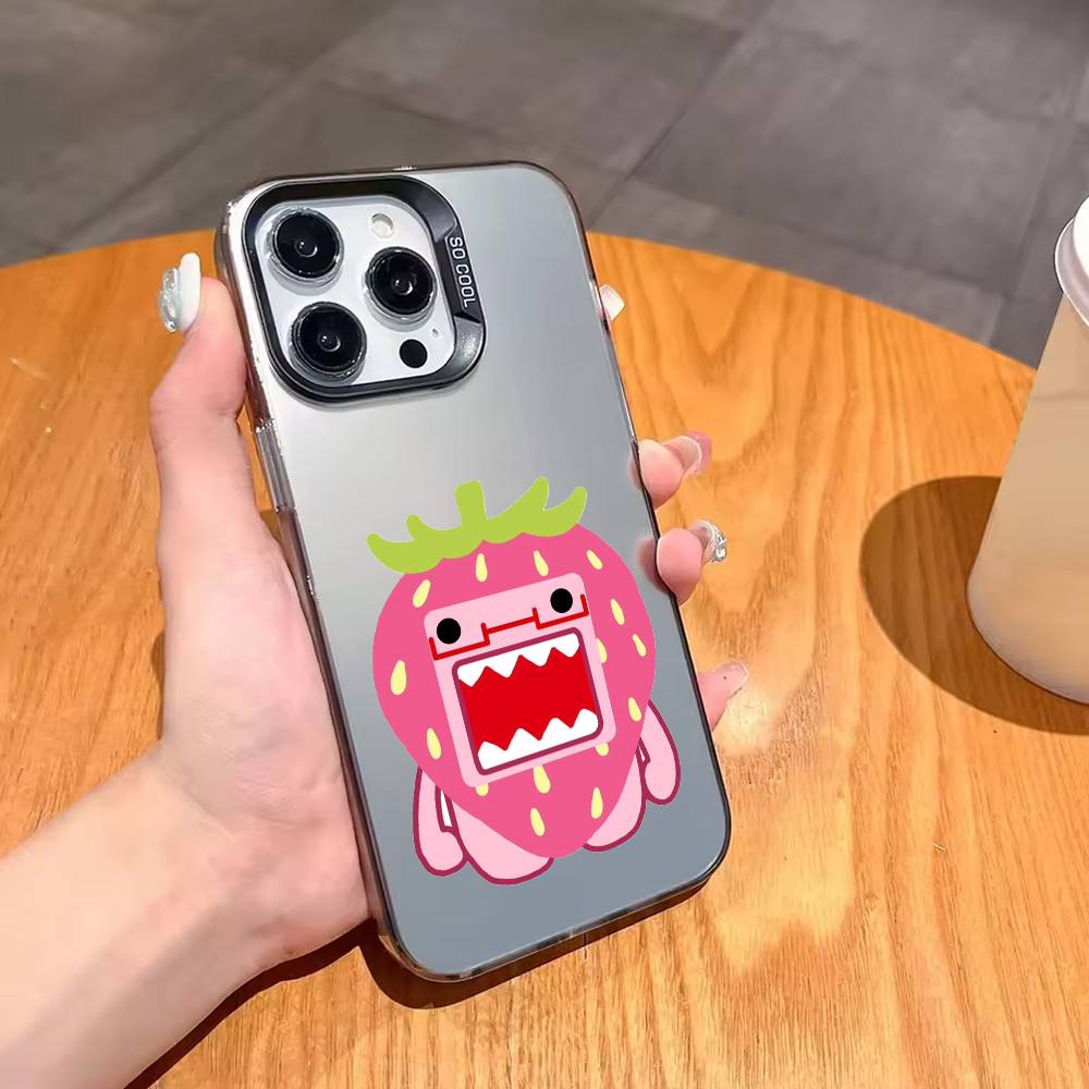 Cute D-Domo-kun-N Phone Case For iPhone17,16,15,14,13,12,11 Plus,Pro Max Black Candy Silver Plated Cover