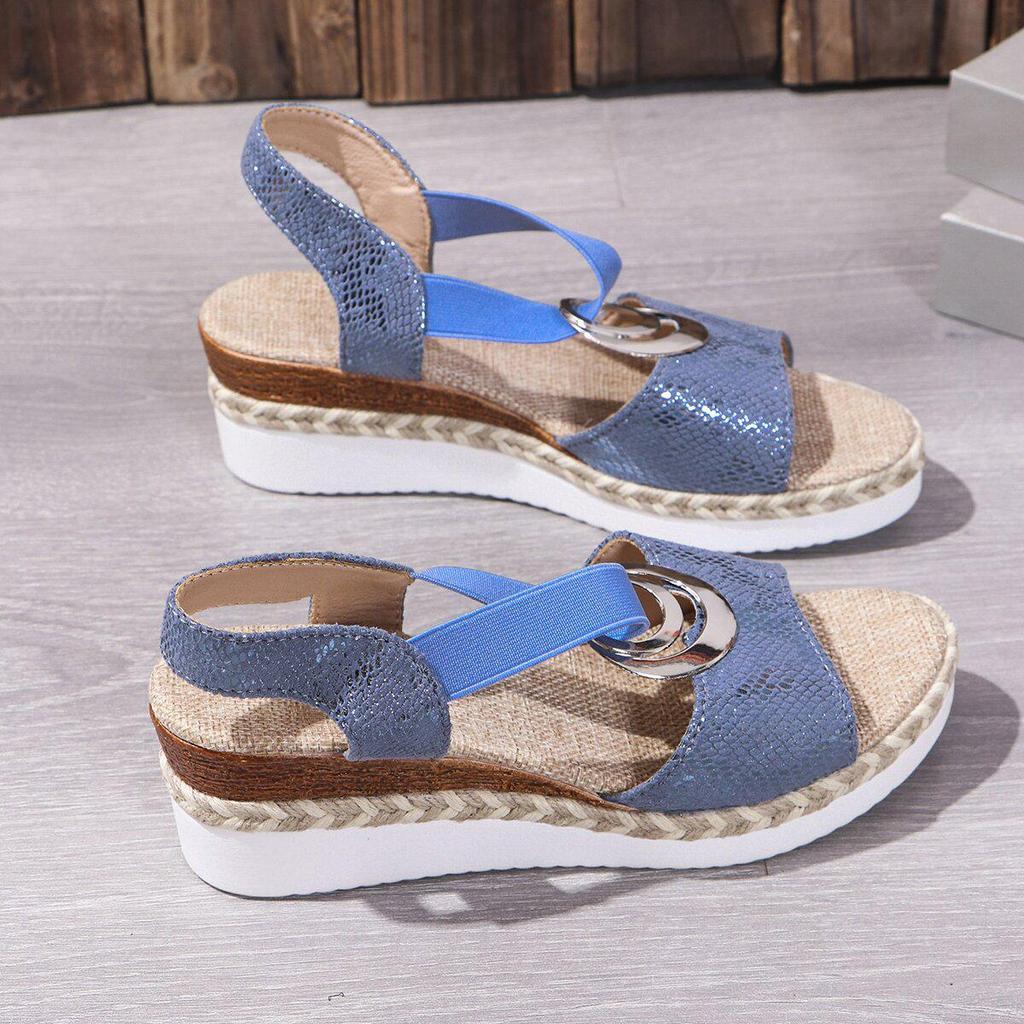 Plus Size Women's 2024 Spring/Summer Wedge Heel Sandals with Metal Buckle