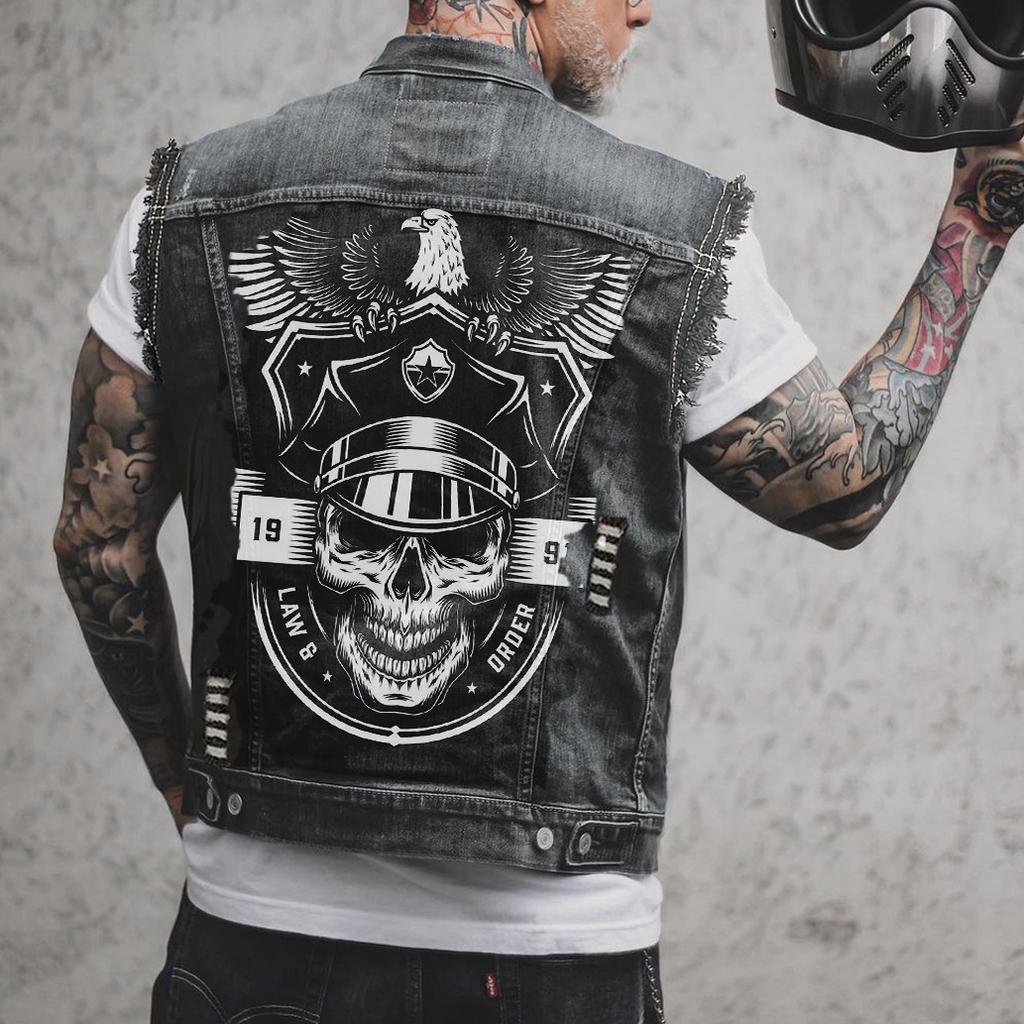 Außenhandel Quelle Hersteller Europäischer und Amerikanischer Streetwear Herren Denim Weste Oberteil Mehrere Taschen Alte Ärmellose Jacke 2503