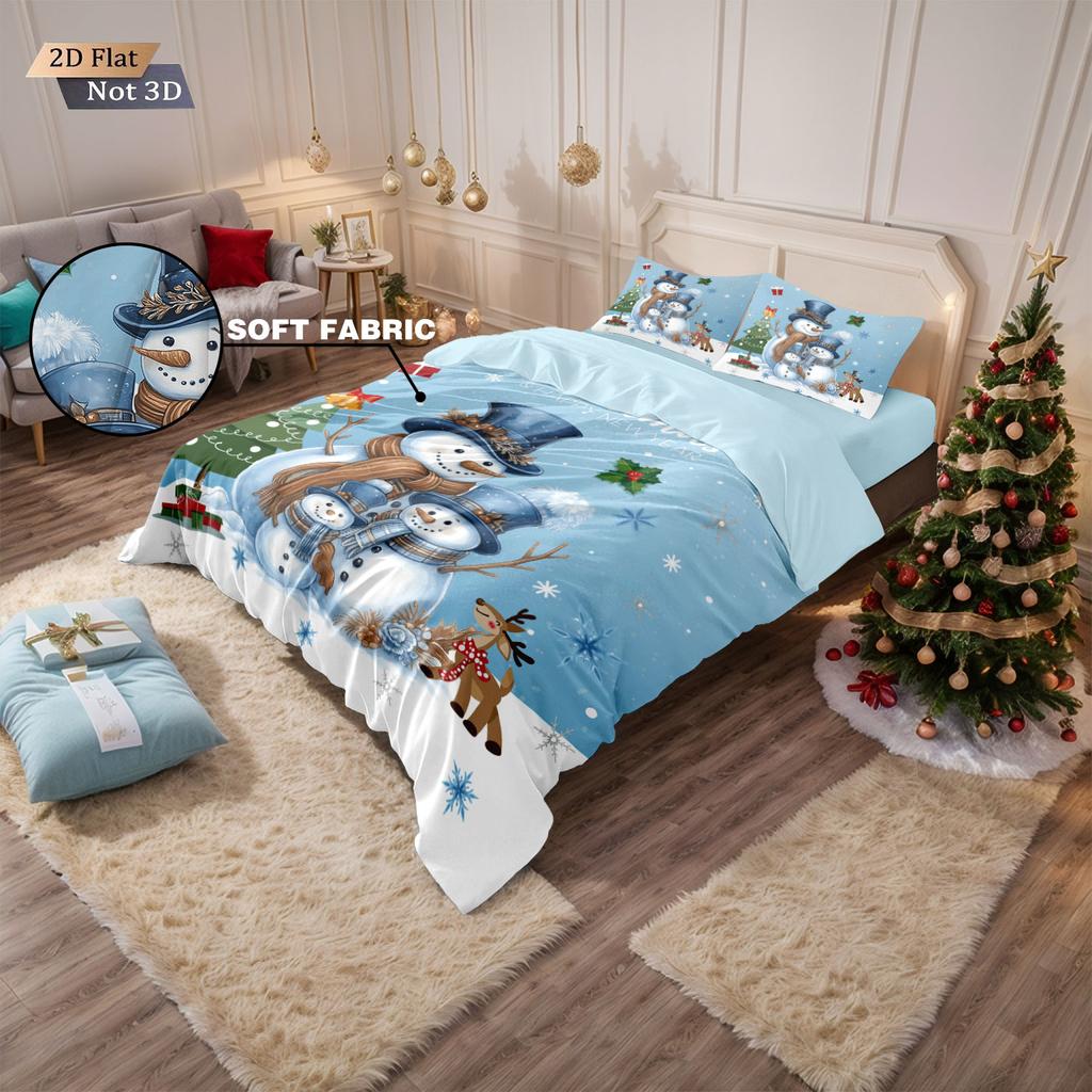 3pcs Christmas cartoon snowman print coreless duvet set multi size bedroom dormitory bedding holiday decoration machine washable