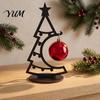 Small Metal Tree for Sideboard Christmas Table Decoration, Line Art Holiday Sculpture with Ritual Accessory Red Ball Ornament Xmas Party Desk, Shelf,