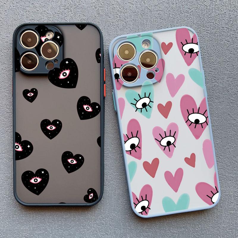Fashion Lucky Love Heart Evil Eye Print Phone Case for IPhone 16 11 12 13 14 Pro Max Mini 15 14 7 8 Plus SE2 X XR XS Back Covers