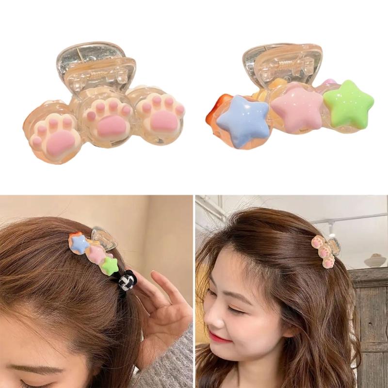 Cute Cartoon Paws Design Small Hair Claw Clip For Women Strong Plastic Hair Accessories Multiple Colors