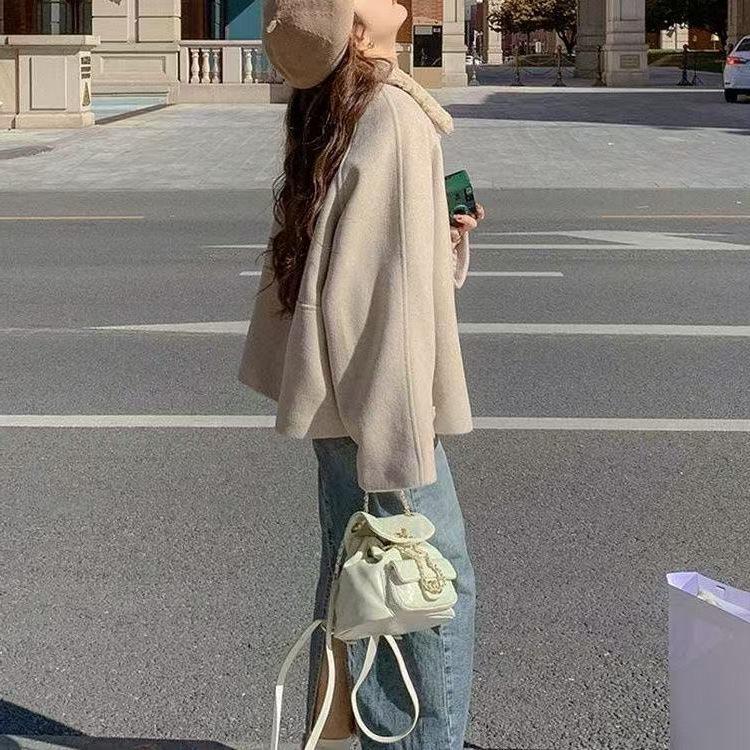 2026 Petite Korean Double-Breasted Wool Coat for Autumn/Winter